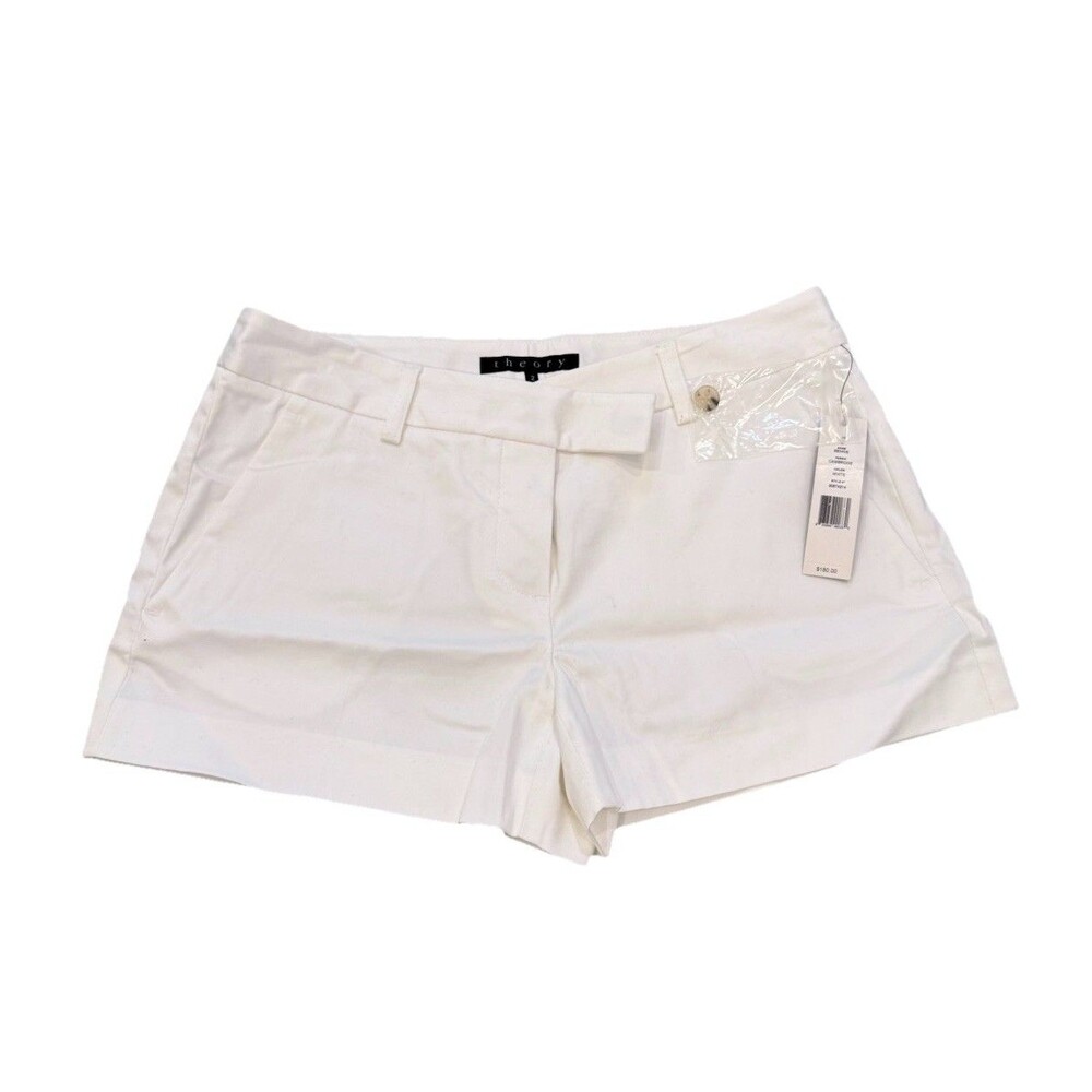 Theory Bennie Shorts White Cotton Cambridge Minimalist Tailored Size 2 NWT $180